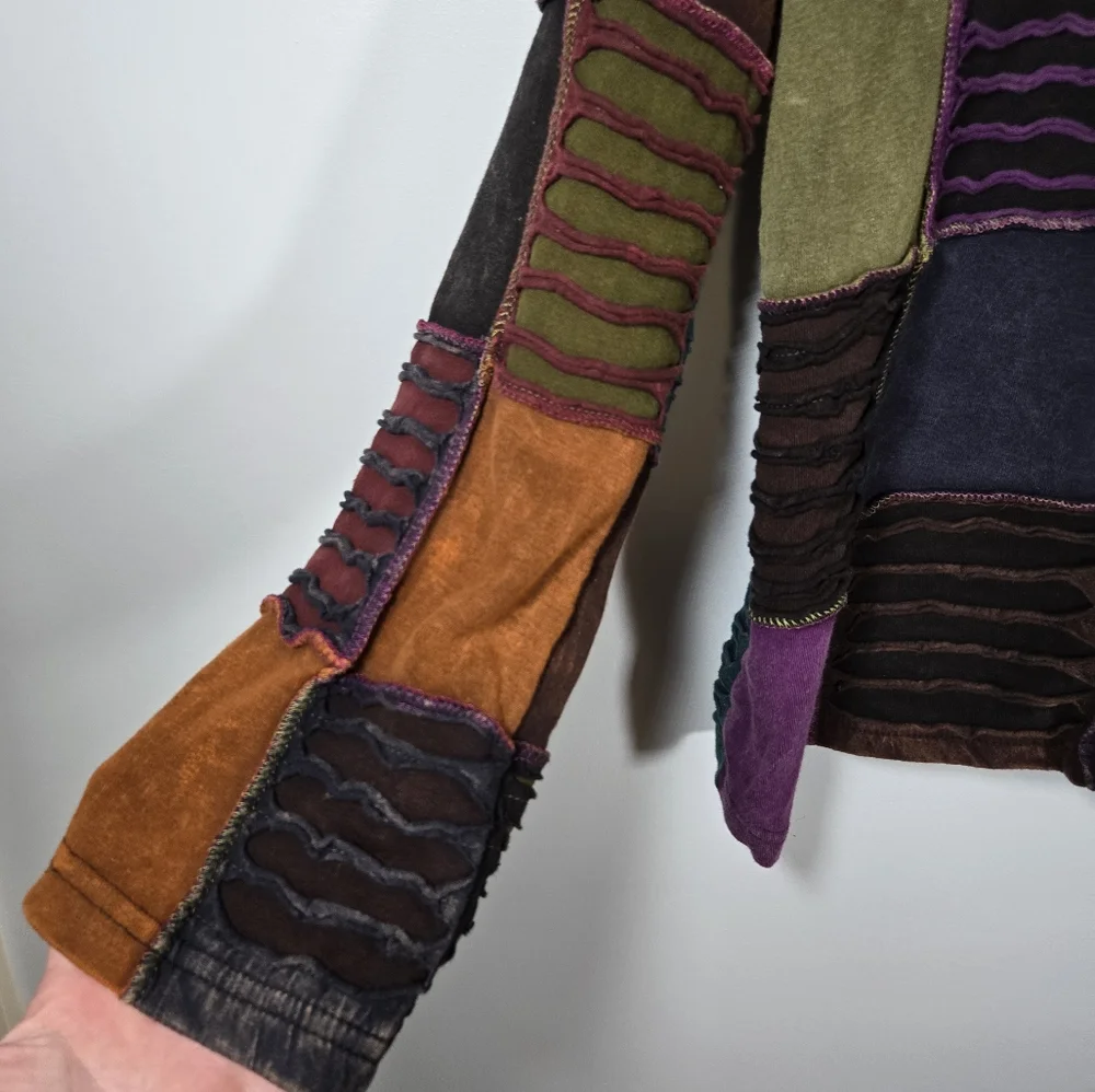 Bohemian Patchwork Zip Hoodie Jacket Made in‎ Nepal 100% Cotton XL